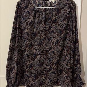 Nine Britton Black Relaxed Blouse with Leaf Pattern